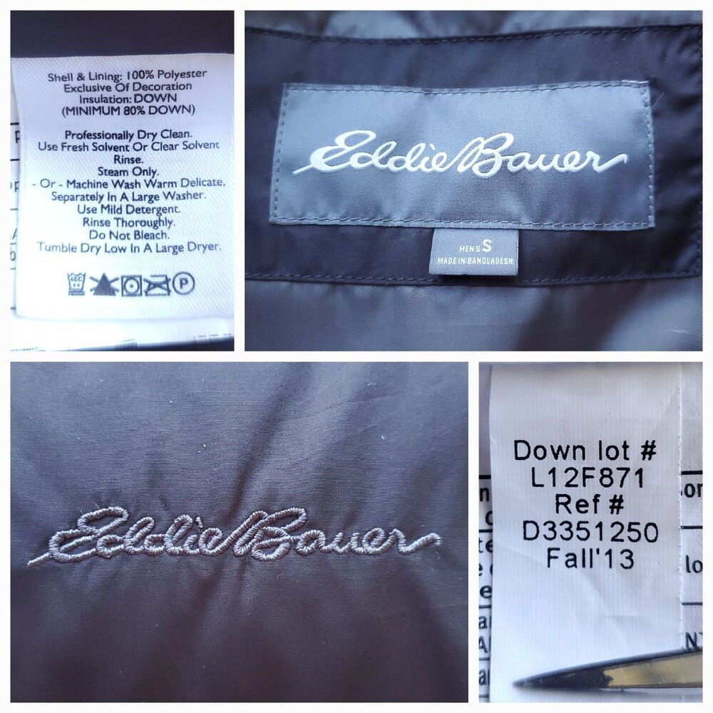 Eddie Bauer Puffer Vest Mens SMALL Minimum 80% Down Black Full Zip EB650 - Picture 5 of 8